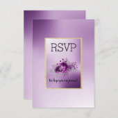 パープルシンプル薄紫エレガントフローラRSVP 出欠カード (正面/裏面)