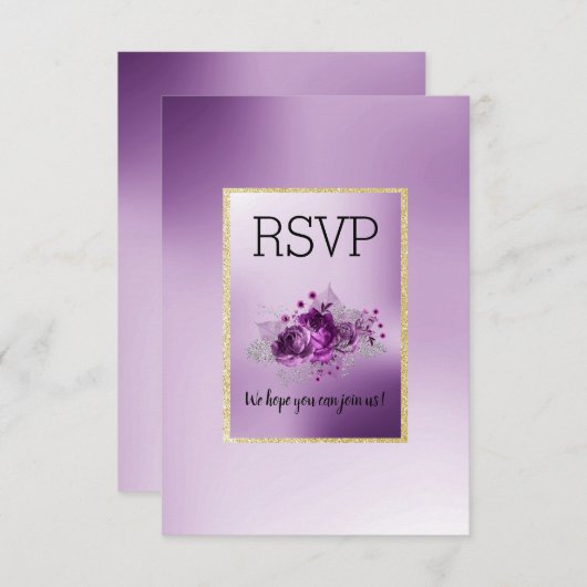 パープルシンプル薄紫エレガントフローラRSVP 出欠カード (正面/裏面)