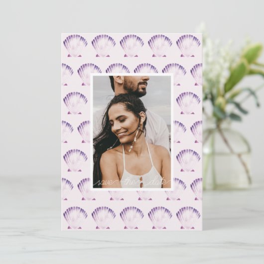 パープルシーシェル水彩写真&QR セーブザデート (スタンド正面)