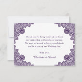パープルシ素朴ックレースサンフラワー結婚ズ サンキューカード (裏面)