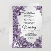 パープルジェムストーン結婚フローラ 招待状 (正面/裏面)
