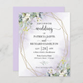 パープルジオメトリック予算結婚式招待状 (正面/裏面)