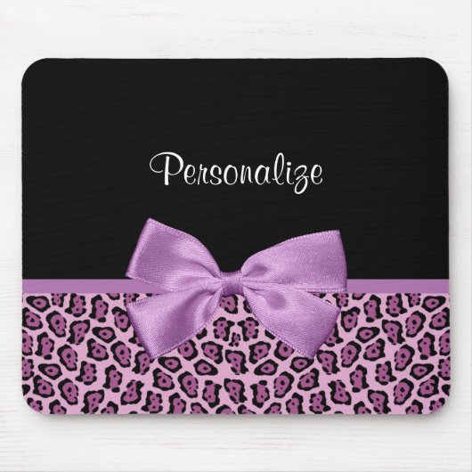 パープルジャガガーリーープリントの名前付きかわいい弓 マウスパッド (正面)