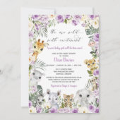 パープルジャングルフローラ野生動物少女ベビーシャワー 招待状 (正面)