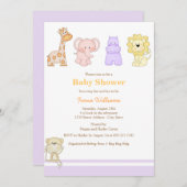 パープルジャングルベビーベビーシャワー招待状 招待状 (正面/裏面)