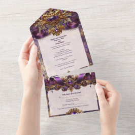 パープルジュエルオールインワン結婚式招待状 オールインワン招待状
