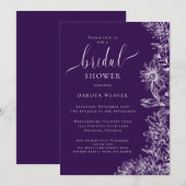 パープルジュエルトーンフローラブライダルシャワー 招待状 (正面/裏面)