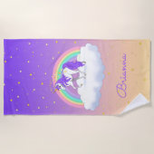 パープルスイーかわいらしトドリームズレインボーユニコーン ビーチタオル (正面)