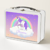 パープルスイーかわいらしトドリームズレインボーユニコーン メタルランチボックス (正面)