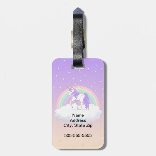 パープルスイーかわいらしトドリームズレインボーユニコーン ラゲッジタグ (裏面縦)
