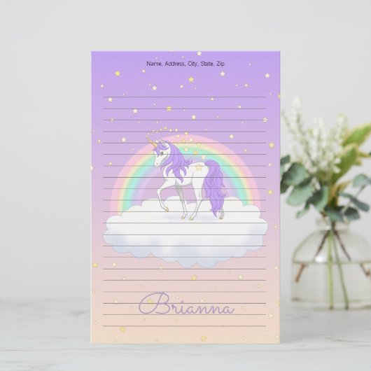 パープルスイーかわいらしトドリームズレインボーユニコーン 便箋 (スタンド正面)