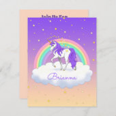 パープルスイーかわいらしトドリームズレインボーユニコーン 招待状 (正面/裏面)