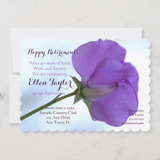 パープルスイートピーリタイアメントパーティの招待状 招待状 (正面)