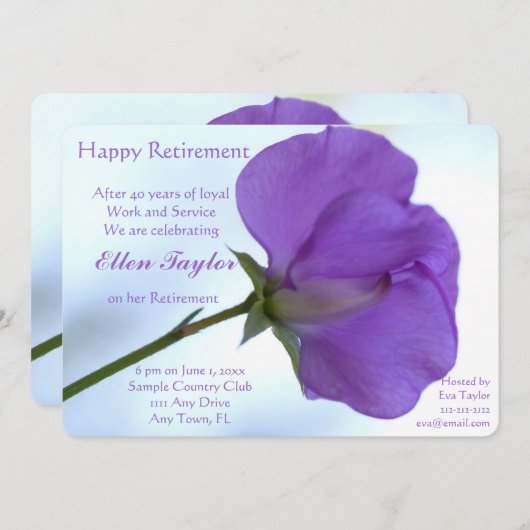 パープルスイートピーリタイアメントパーティの招待状 招待状 (正面/裏面)