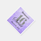 パープルスイート16シルバーグリッターカスタムナプキン スタンダードカクテルナプキン (角)