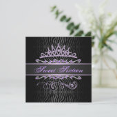 パープルスイート16ティアラゼブラプリント誕生日招待状 招待状 (スタンド正面)