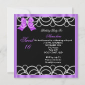 パープルスイート16パーティーSweet sixteenグリッターブラック 招待状 (裏面)