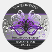 パープルスイート16マスカレードパーティー封筒用シール ラウンドシール (正面)