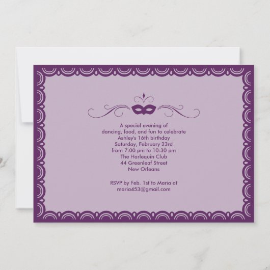 パープルスイート16仮装舞踏会招待状 招待状 (裏面)