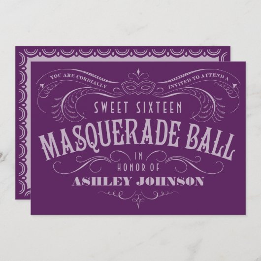 パープルスイート16仮装舞踏会招待状 招待状 (正面/裏面)