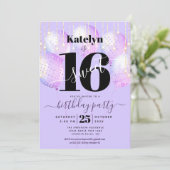 パープルスイート16誕生日ガーリーグラムバルーンスクリプト 招待状 (スタンド正面)