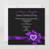 パープルスイート16誕生日パーティーハート写真 招待状 (裏面)