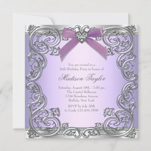 パープルスウィート16バースデーパーティー 招待状 (裏面)
