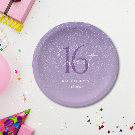 パープルスウィート16名前をカスタムする ペーパープレート