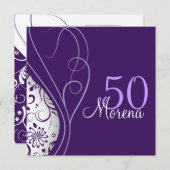 パープルスエレガントクエア招待状 招待状 (正面/裏面)