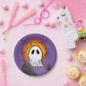 パープルスカイオレンジムーン幽霊イン墓地 ペーパープレート (パーティー)