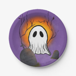 パープルスカイオレンジムーン幽霊イン墓地 ペーパープレート