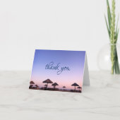 パープルスカイビーチサンセット写真サンセットサンキューノートカード サンキューカード (正面)