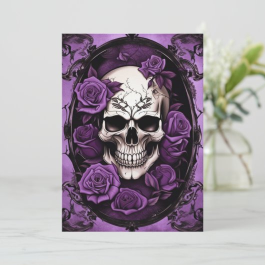 パープルスカルとバラゴシック結婚エレガンス 招待状 (スタンド正面)