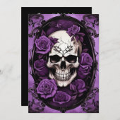 パープルスカルとバラゴシック結婚エレガンス 招待状 (正面/裏面)