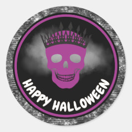 パープルスカルクイーン&ブラックグリッターハロウィン ラウンドシール