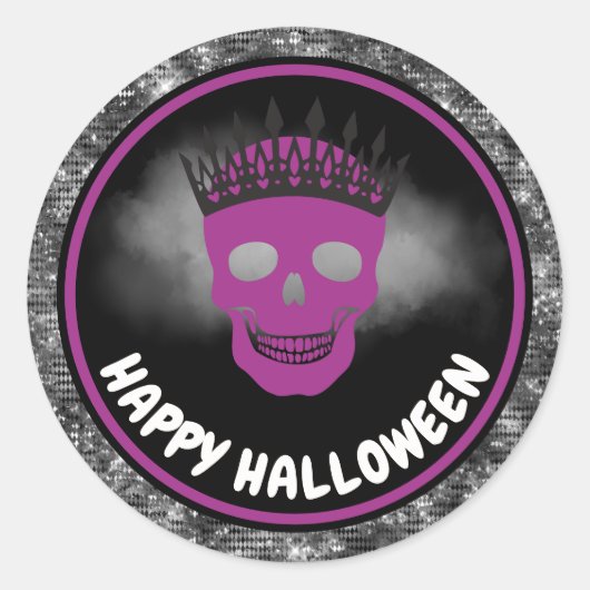 パープルスカルクイーン&ブラックグリッターハロウィン ラウンドシール (正面)