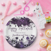 パープルスカルハローウィンパーティ ペーパープレート (パーティー)