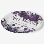 パープルスカルハローウィンパーティ ペーパープレート (アングル)