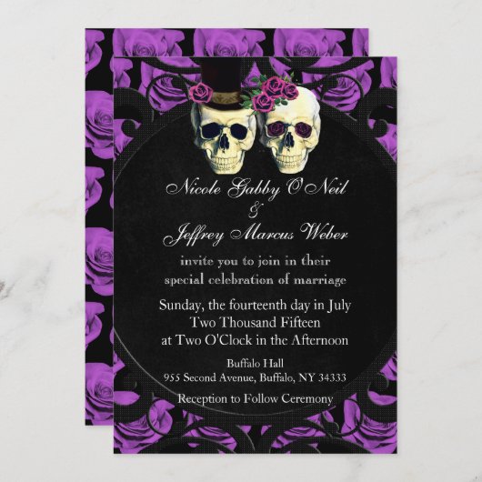 パープルスカル新郎新婦結婚式招待状 招待状 (正面/裏面)