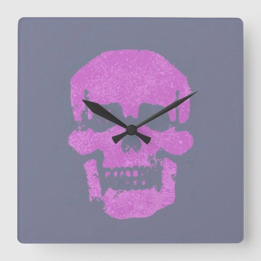 パープルスカル スクエア壁時計 (正面)