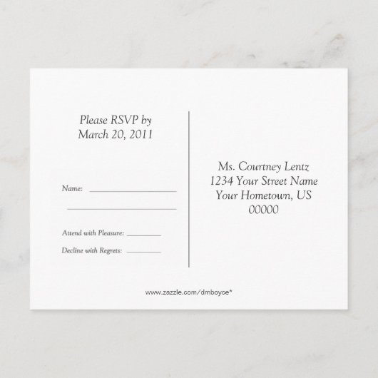 パープルスクウェアRSVPカード インビテーションポストカード (裏面)