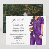 パープルスクラブの看護師の写真　目標達成！卒業 招待状 (正面/裏面)