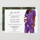 パープルスクラブナース写真彼女はそれを卒業した 招待状 (正面/裏面)