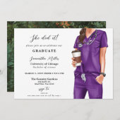 パープルスクラブナース写真彼女はそれを卒業した 招待状 (正面/裏面)