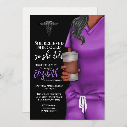 パープルスクラブ看護学校卒業招待状 招待状 (正面/裏面)