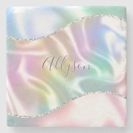 パープルスクリプトの名前をカスタマイズ， Iridescent Wave ストーンコースター (正面)