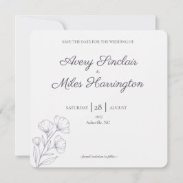 パープルスクリプトラインアート結婚式セーブ・ザ・デート セーブザデート