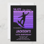 パープルスケートボード誕生日招待状 招待状 (正面)
