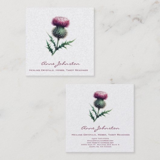 パープルスコティッシュティスルスクエアビジネスカード スクエア名刺 (正面/裏面)