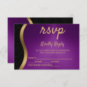 パープルスタイリッシュと金ゴールドのRSVP 出欠カード (正面/裏面)